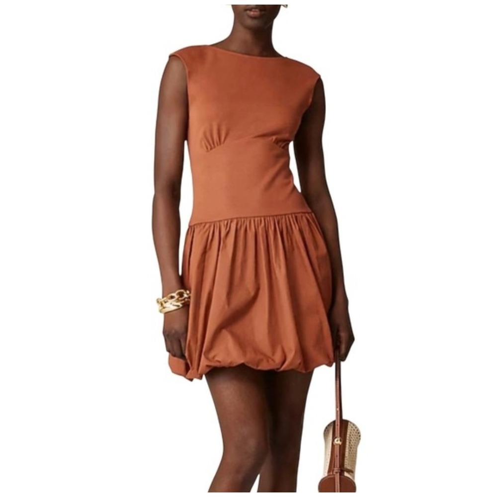 J.Crew Bubble Hem Mixy Mini Dress Terra Cotta Brown Fall Neutral Boatneck Small